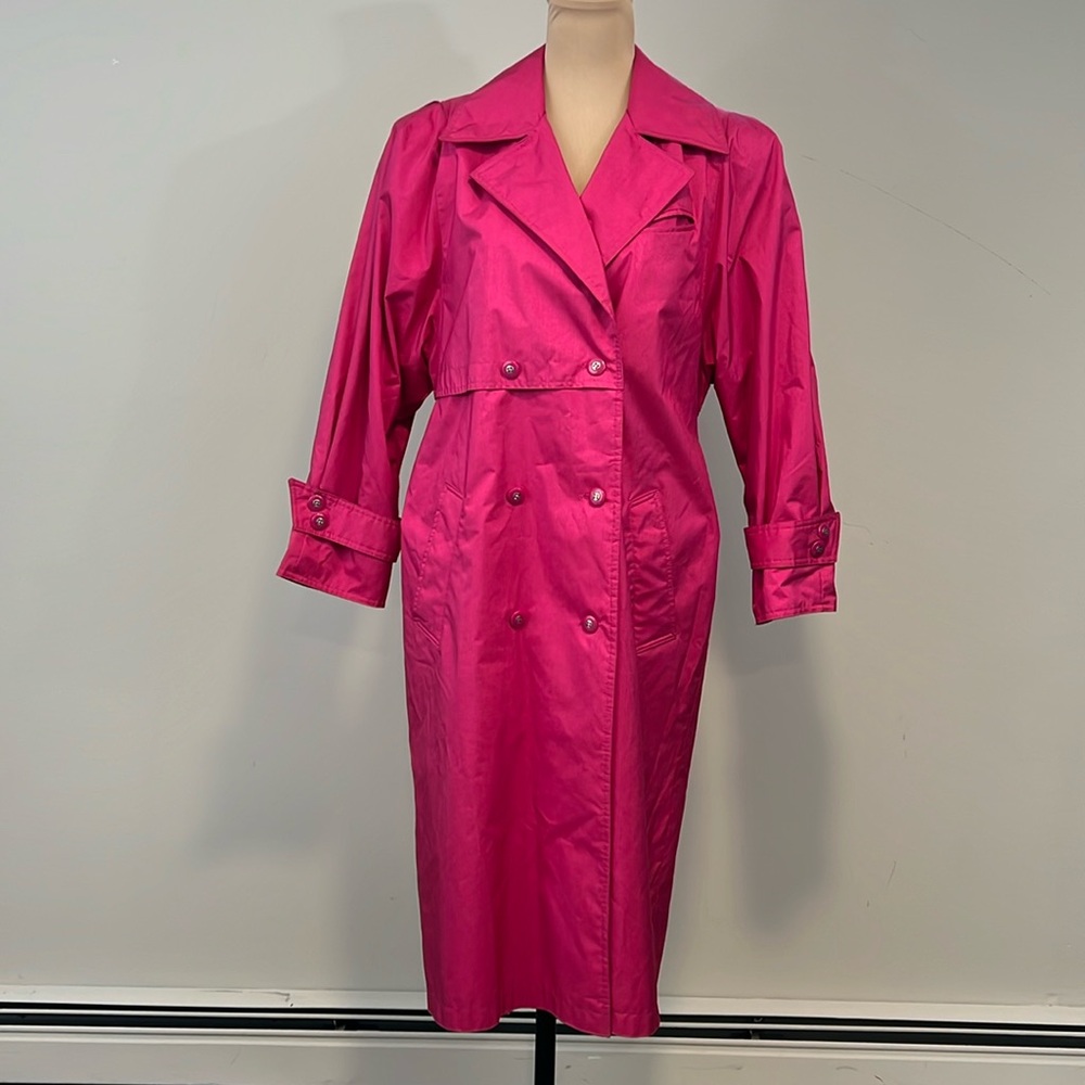 Laura Winston 80s 90s Vintage‎ Hot Pink Belted Double Breasted Trench 9/10